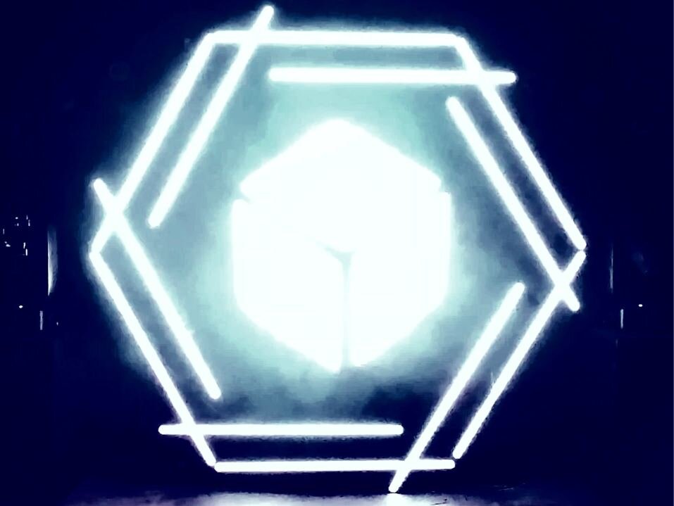 Hexagonal neon light art installation